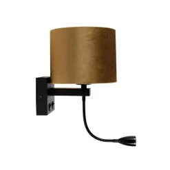 Wandleuchte Schwarz mit Bronze-Samt-Schirm 18cm - Brescia