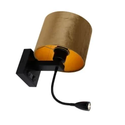 Wandleuchte Schwarz mit Bronze-Samt-Schirm 18cm - Brescia