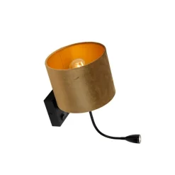 Wandleuchte Schwarz mit Bronze-Samt-Schirm 18cm - Brescia