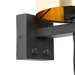 Wandleuchte schwarz mit Flexarm und Schirm gold 15 cm - Brescia