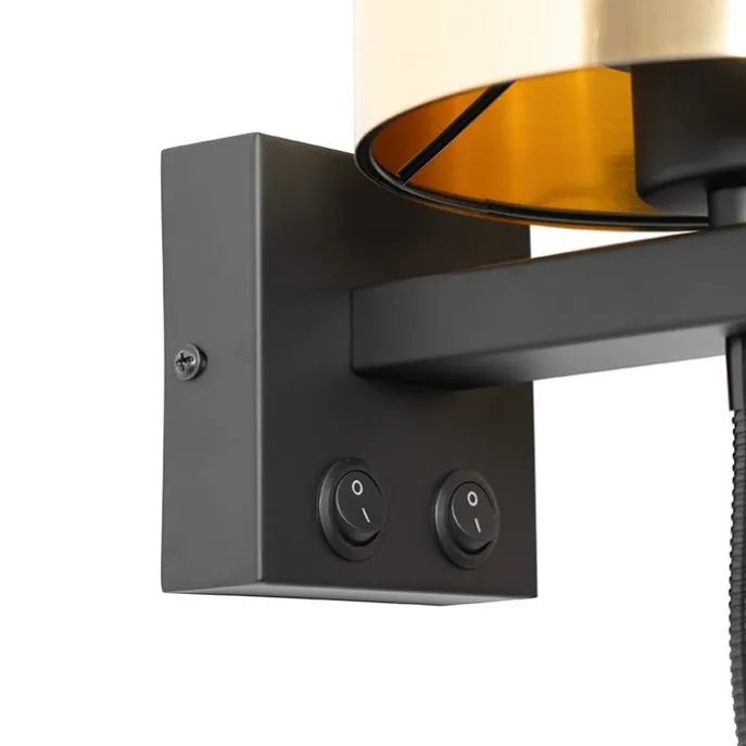 Wandleuchte schwarz mit Flexarm und Schirm gold 15 cm - Brescia