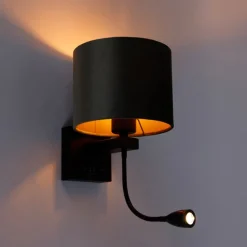 Wandleuchte Schwarz mit grünem Samt-Schirm 18cm - Brescia