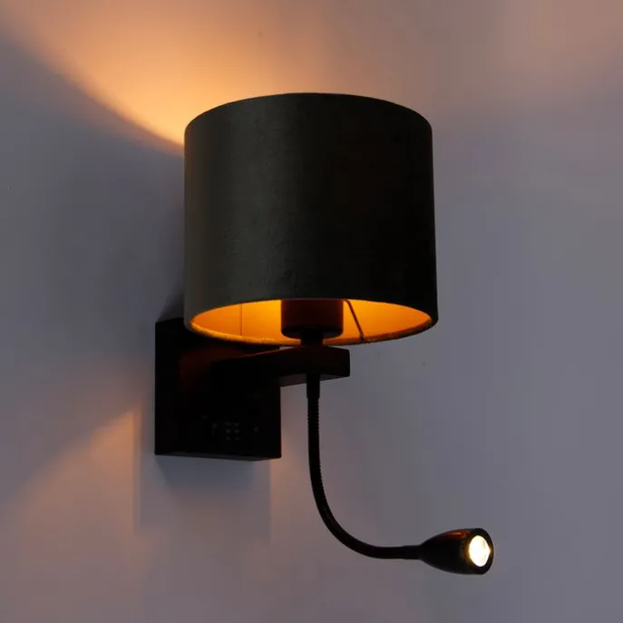 Wandleuchte Schwarz mit grünem Samt-Schirm 18cm - Brescia