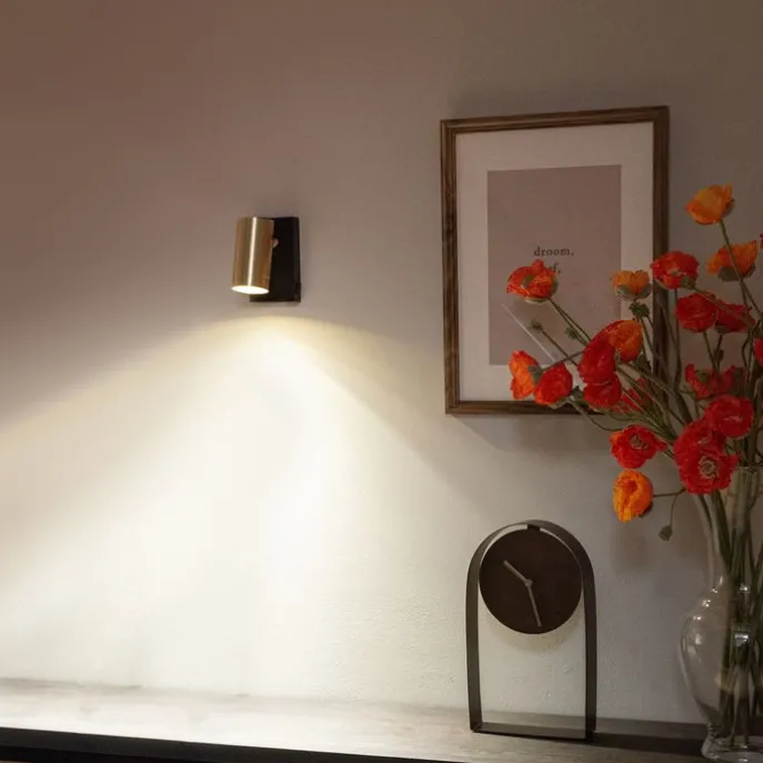 Wandleuchte schwarz mit Gold verstellbar mit Schalter - Jeana Luxe