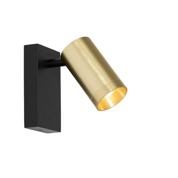 Wandleuchte schwarz mit Gold verstellbar mit Schalter - Jeana Luxe