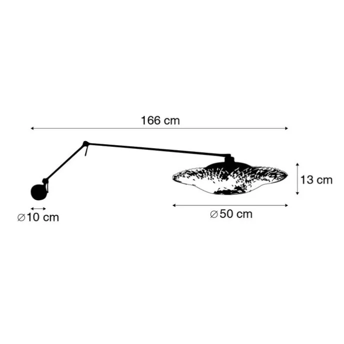 Wandleuchte schwarz mit Rattanschirm 50 cm verstellbar - Blitz