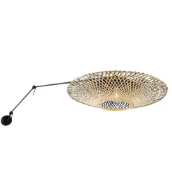 Wandleuchte schwarz mit Rattanschirm 50 cm verstellbar - Blitz