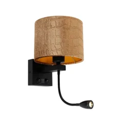 Wandleuchte Schwarz mit Samt-Schirm Krokodil-Design 18cm - Brescia