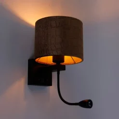 Wandleuchte Schwarz mit Samt-Schirm Krokodil-Design 18cm - Brescia