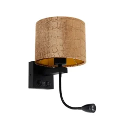 Wandleuchte Schwarz mit Samt-Schirm Krokodil-Design 18cm - Brescia