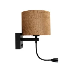 Wandleuchte Schwarz mit Samt-Schirm Krokodil-Design 18cm - Brescia