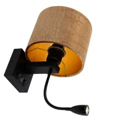 Wandleuchte Schwarz mit Samt-Schirm Krokodil-Design 18cm - Brescia