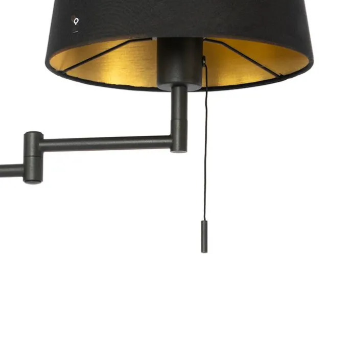 Wandleuchte schwarz mit schwarzem Schirm und verstellbarem Arm - Ladas