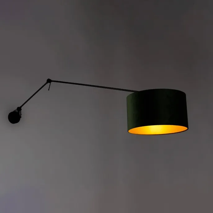 Wandleuchte schwarz mit Veloursschirm grün 35 cm verstellbar - Blitz