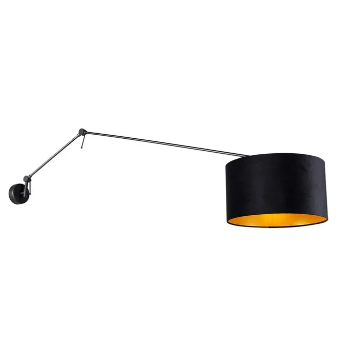 Wandleuchte schwarz mit Veloursschirm schwarz 35 cm verstellbar - Blitz