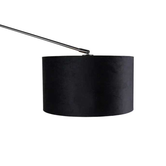 Wandleuchte schwarz mit Veloursschirm schwarz 35 cm verstellbar - Blitz
