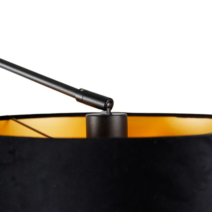 Wandleuchte schwarz mit Veloursschirm schwarz 35 cm verstellbar - Blitz