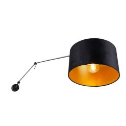 Wandleuchte schwarz mit Veloursschirm schwarz 35 cm verstellbar - Blitz