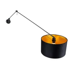 Wandleuchte schwarz mit Veloursschirm schwarz 35 cm verstellbar - Blitz