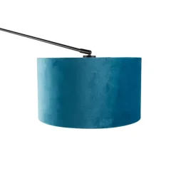Wandleuchte schwarz mit Veloursschirm blau 35 cm verstellbar - Blitz