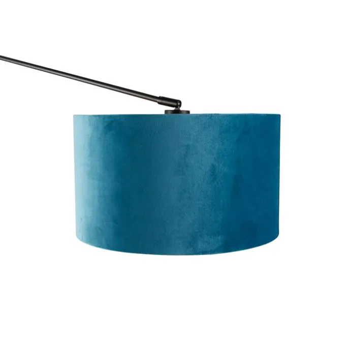 Wandleuchte schwarz mit Veloursschirm blau 35 cm verstellbar - Blitz