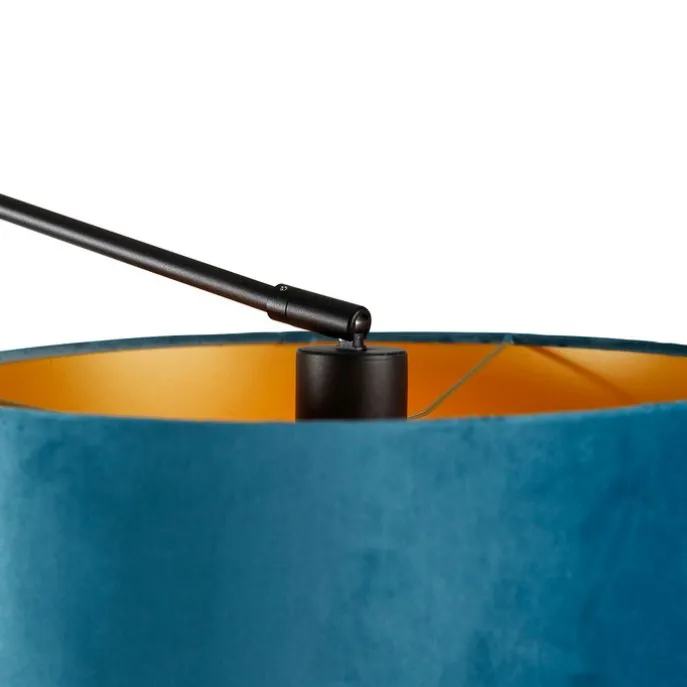 Wandleuchte schwarz mit Veloursschirm blau 35 cm verstellbar - Blitz