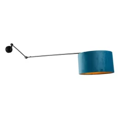 Wandleuchte schwarz mit Veloursschirm blau 35 cm verstellbar - Blitz