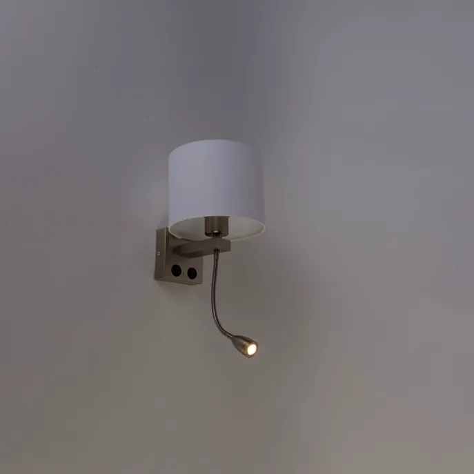 Wandleuchte Stahl mit Flexarm und Schirm weiß 18 cm - Brescia Combi