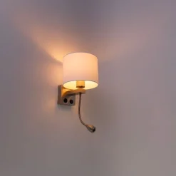 Wandleuchte Stahl mit Flexarm und Schirm weiß 18 cm - Brescia Combi