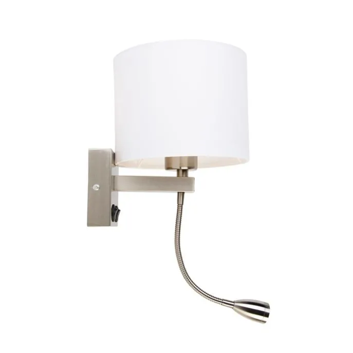 Wandleuchte Stahl mit Flexarm und Schirm weiß 18 cm - Brescia Combi
