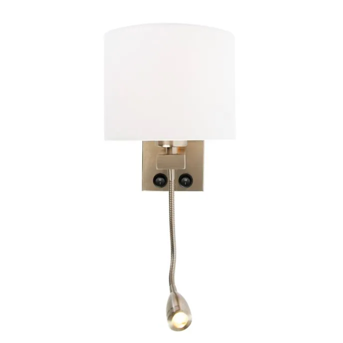 Wandleuchte Stahl mit Flexarm und Schirm weiß 18 cm - Brescia Combi