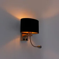 Wandleuchte Stahl mit ovalem Samtschirm schwarz 25cm - Brescia Combi