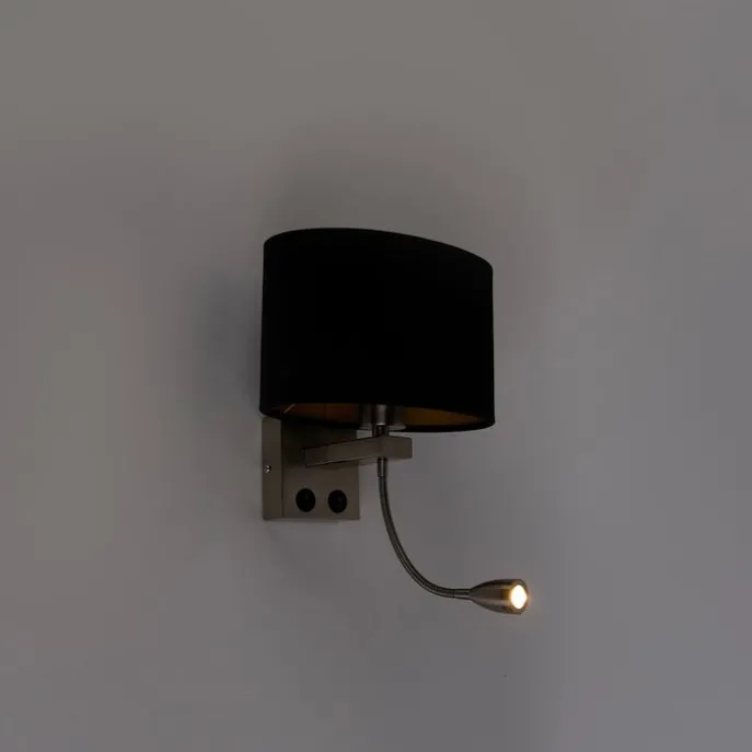 Wandleuchte Stahl mit ovalem Samtschirm schwarz 25cm - Brescia Combi
