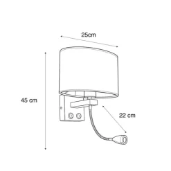 Wandleuchte Stahl mit ovalem Samtschirm schwarz 25cm - Brescia Combi