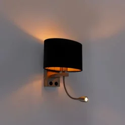 Wandleuchte Stahl mit ovalem Samtschirm schwarz 25cm - Brescia Combi