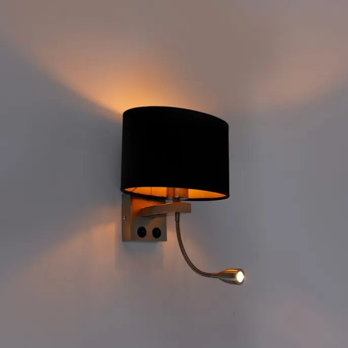 Wandleuchte Stahl mit ovalem Samtschirm schwarz 25cm - Brescia Combi