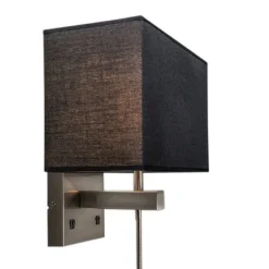 Wandleuchte Stahl mit schwarzem Schirm und Lesearm inkl. LED - Bergamo